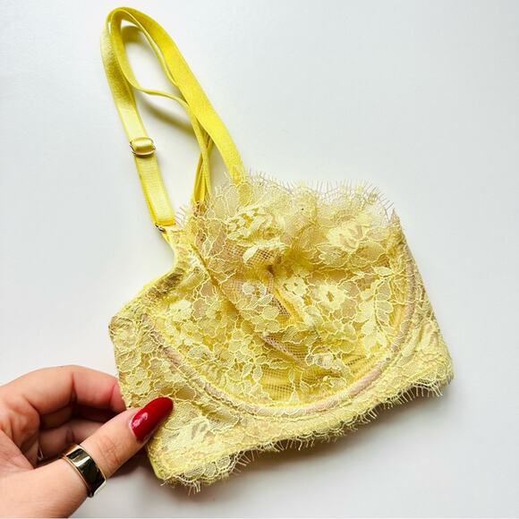 NEW SKARLETT BLUE X  FREE PEOPLE Yellow Nude Tan Sheer Lace Underwire Bra 32C - Picture 9 of 10